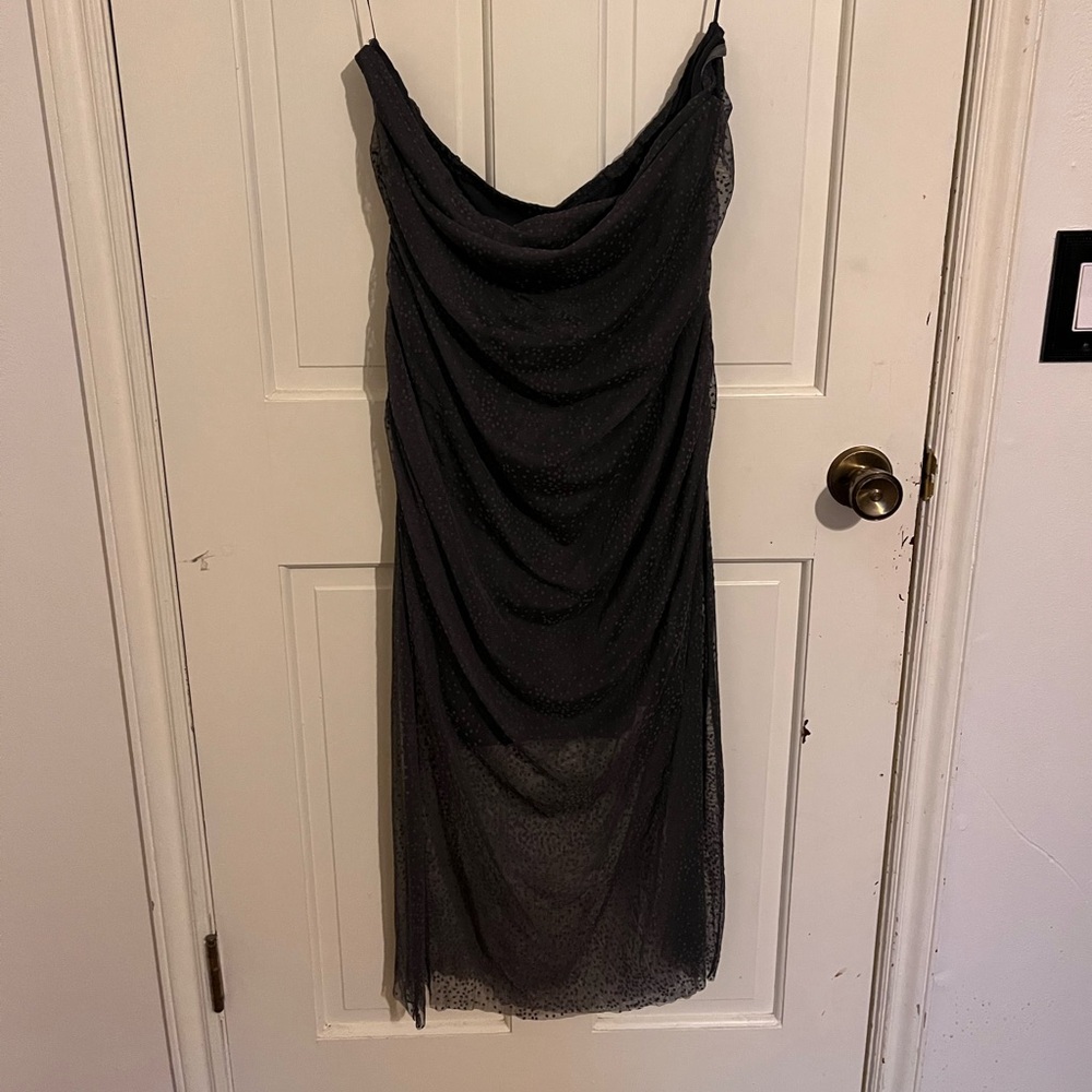 Elegant Gray Strapless Draped Dress